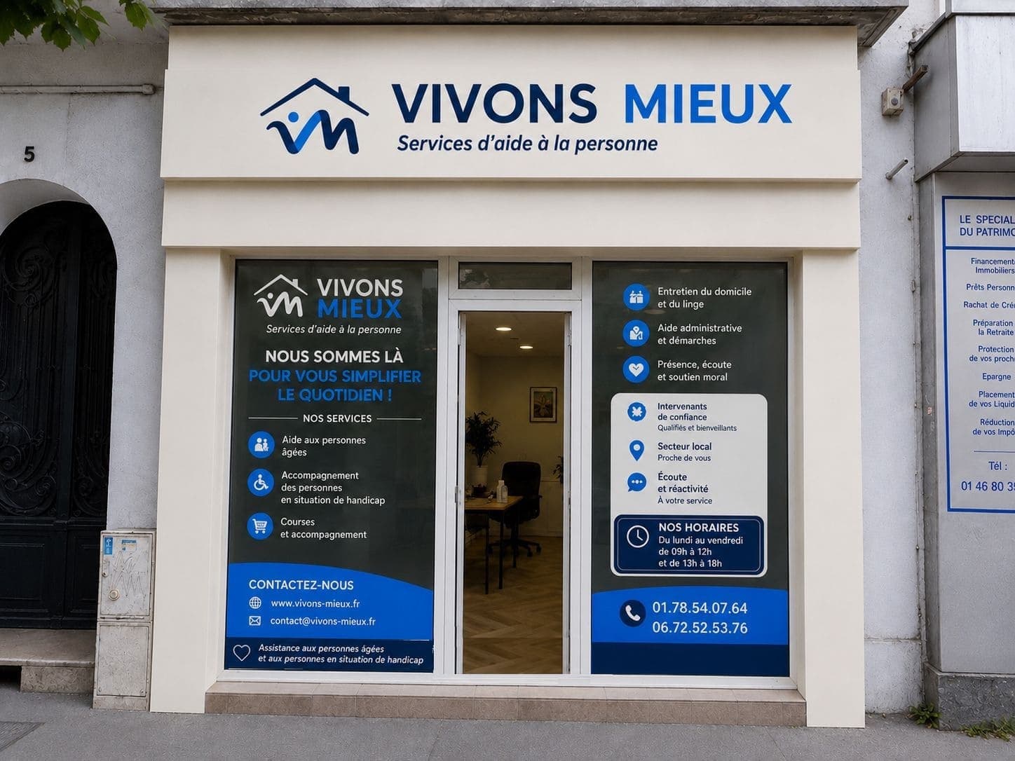 La devanture de l'agence Vivons Mieux, services d'aide à la personne